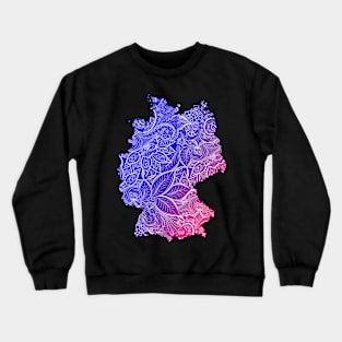 Colorful mandala art map of Germany with text in blue and violet Crewneck Sweatshirt